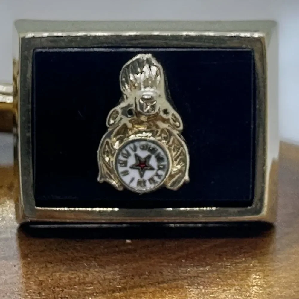 Vintage Anson BPOE Elks Lodge Cufflinks Gold Tone Black Enamel Fraternal